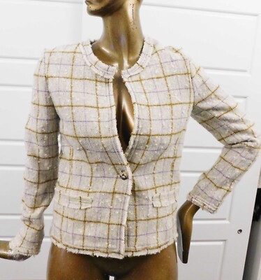 Isabel Marantz Etoile Tweed Blazer Beige Window Pane Sport Jacket 42 (US 10)