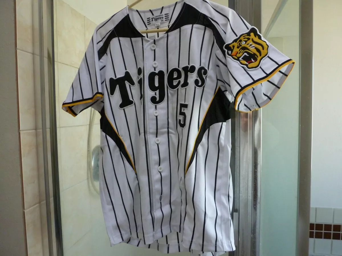 NEW MIZUNO Japan NPB HANSHIN TIGERS Baseball Jersey MED WHITE/BLK #5 HIRANO