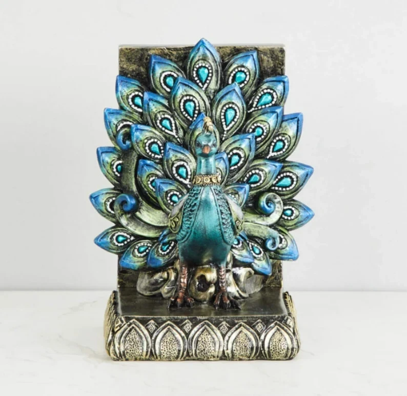 Artistic Peacock Bookends - Handcrafted with High-quality Wood and Resin Set of2 - Image 4 of 4