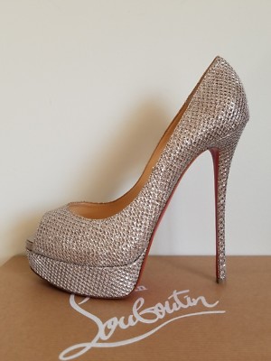 CHRISTIAN LOUBOUTIN FETISH PEEP TOE GOLD GLITTER PUMPS 40.5 CHRISTIAN LOUBOUTIN FETISH PEEP TOE GOLD GLITTER PUMPS 40.5