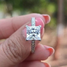 2.86TCW Princess Cut Colorless Moissanite Ring For Ladies 14k White Gold Plated