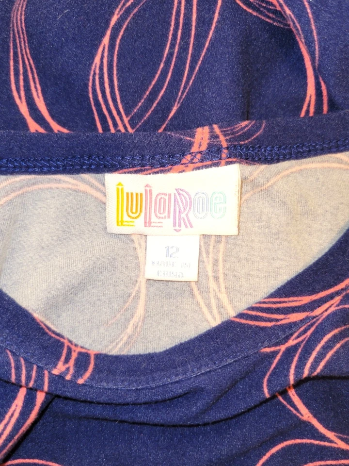 Lularoe Gracie Shirt Girls Size 12  Blue Short Sleeve Top Pink Circle Print SOFT - Image 3 of 4
