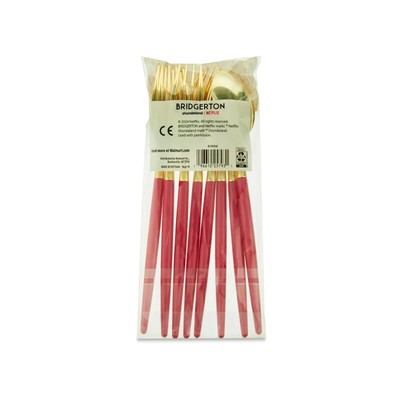 Netflix Bridgerton Cutlery Set, Spoons, Forks, Pink, Plastic, 8.25 inch, 8 Count