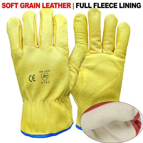 Gelbe Leder Gartenhandschuhe dornfest Garten Arbeitsfahrer Sicherheitshandschuh - Bild 3 von 3