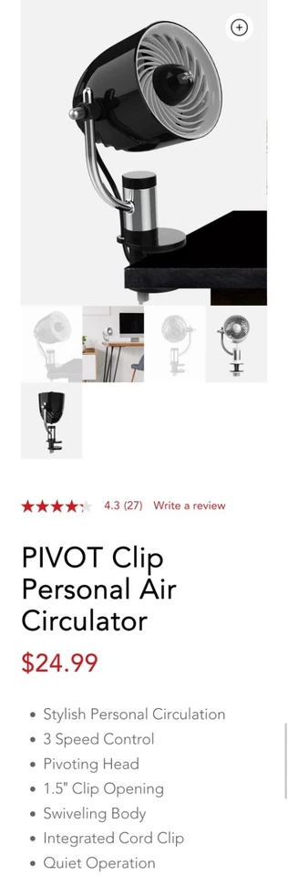 Vornado PivotC Air Circulator/Fan Personal Desk Clamp On Adjustable 3 Speed - Image 4 of 4