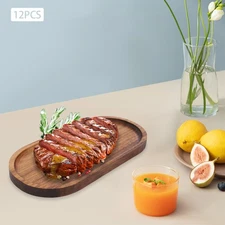 12 Pcs Wooden Serving Trays Oval Wood Food Plates Rustic Dinner Plates Board