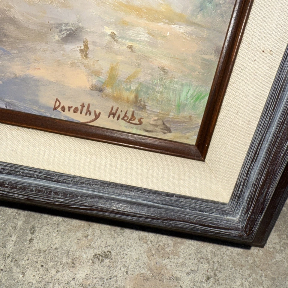 Pintura de paisagem Dorothy Hibbs majestosa pinheiro arte montanhosa 37” x 21” - Imagem 3 de 4