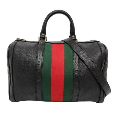 100% Authentic Gucci Boston Leather Shoulder Bag Web Accent