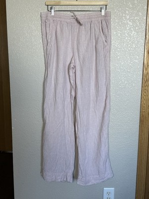 LL Bean Women s Washable Linen Beach Pants Size 10 MT Light Pink Tie Waist 