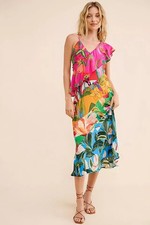 Anthropologie Farm Rio Flowery Ruffle One Shoulder Dress- Large