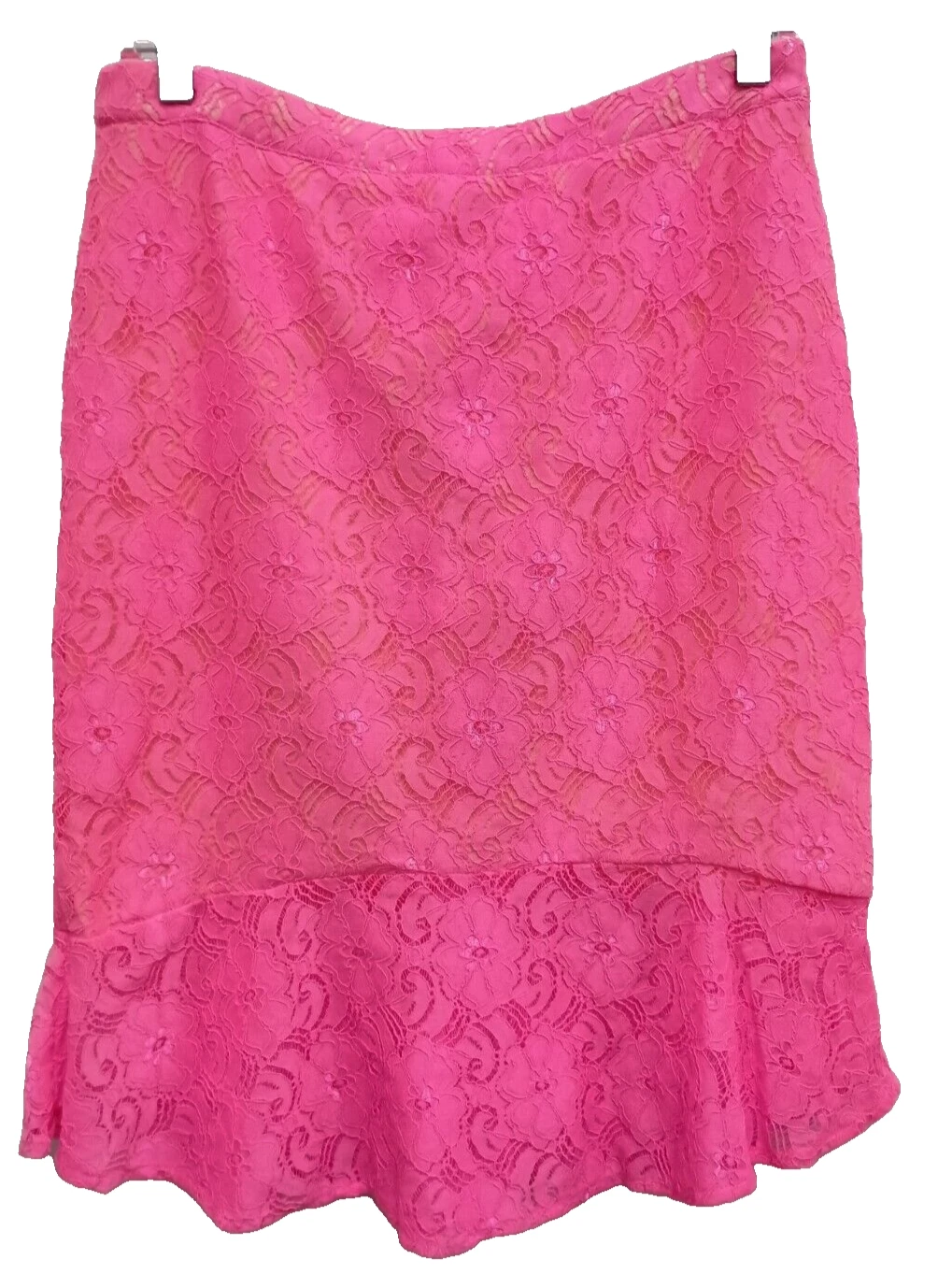 Umgee Pencil Skirt Womens Medium Pink Floral Lace Ruffle Hem Barbiecore