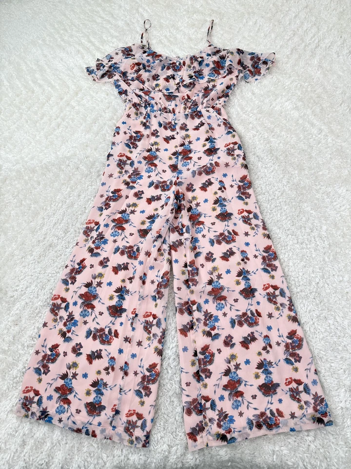 Mono para mujer Rebecca Minkoff 0 rosa floral fuera del hombro bolsillos de pierna ancha boho Foto 2 de 4