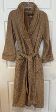 Stan Herman Plush Robe Womens Size S Beige Golden Brown Belted Pockets Texture