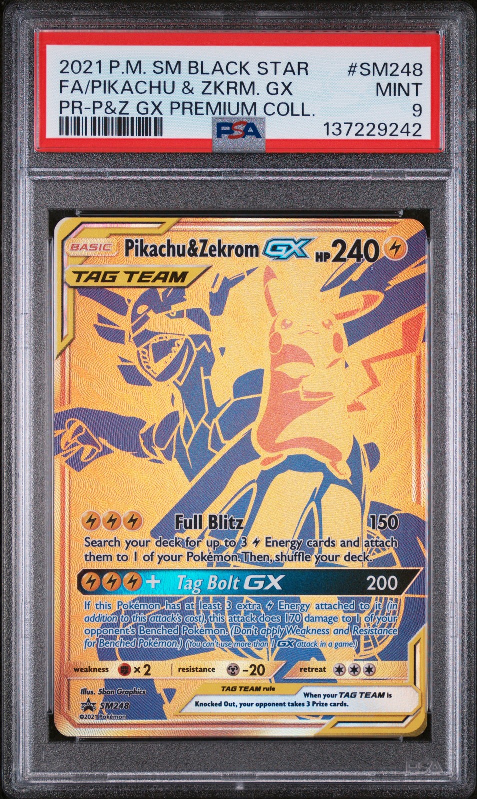 2021 POKEMON SM BLACK STAR PROMO #SM248 FULL ART/PIKACHU & ZEKROM GX PSA 9