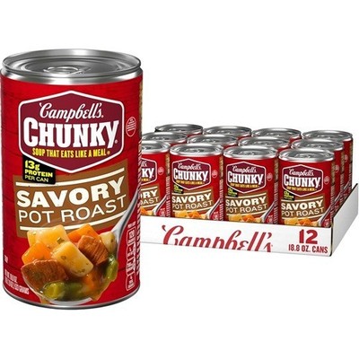 Campbell s Chunky Soup, Savory Pot Roast Soup, 18.8 oz Can,Pack of 12.