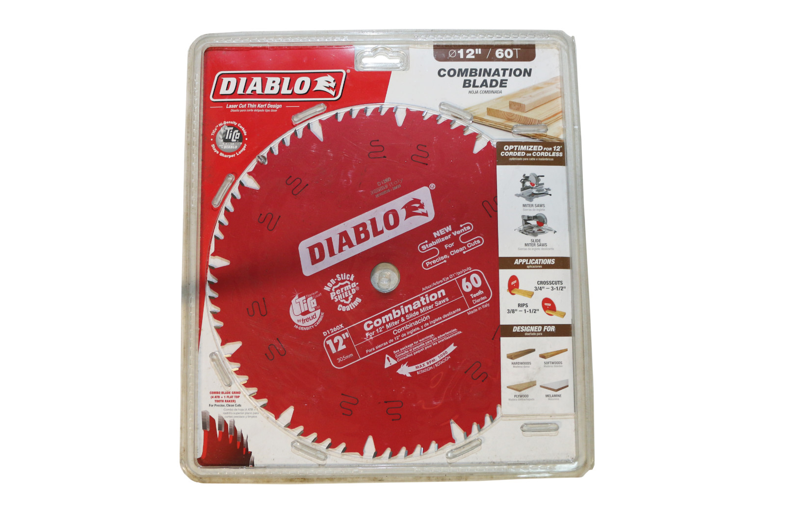 Diablo (D1260X) 12" x 60-Teeth Combination Saw Blade For Wood- New