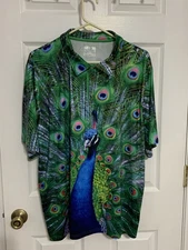 Obnoxious Golf Polo Shirt PEACOCK All Over Print Mens XL Novelty Funny