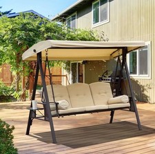 3 Seater Garden Swing Chair, Outdoor Hammock Bench with Adjustable Canopy