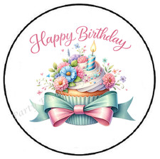 HAPPY BIRTHDAY CUPCAKE ENVELOPE SEALS LABELS STICKERS PARTY FAVORS