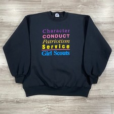 Vintage Girls Scouts Sweatshirt Adult Large Black Crewneck Spellout Camp USA 90s