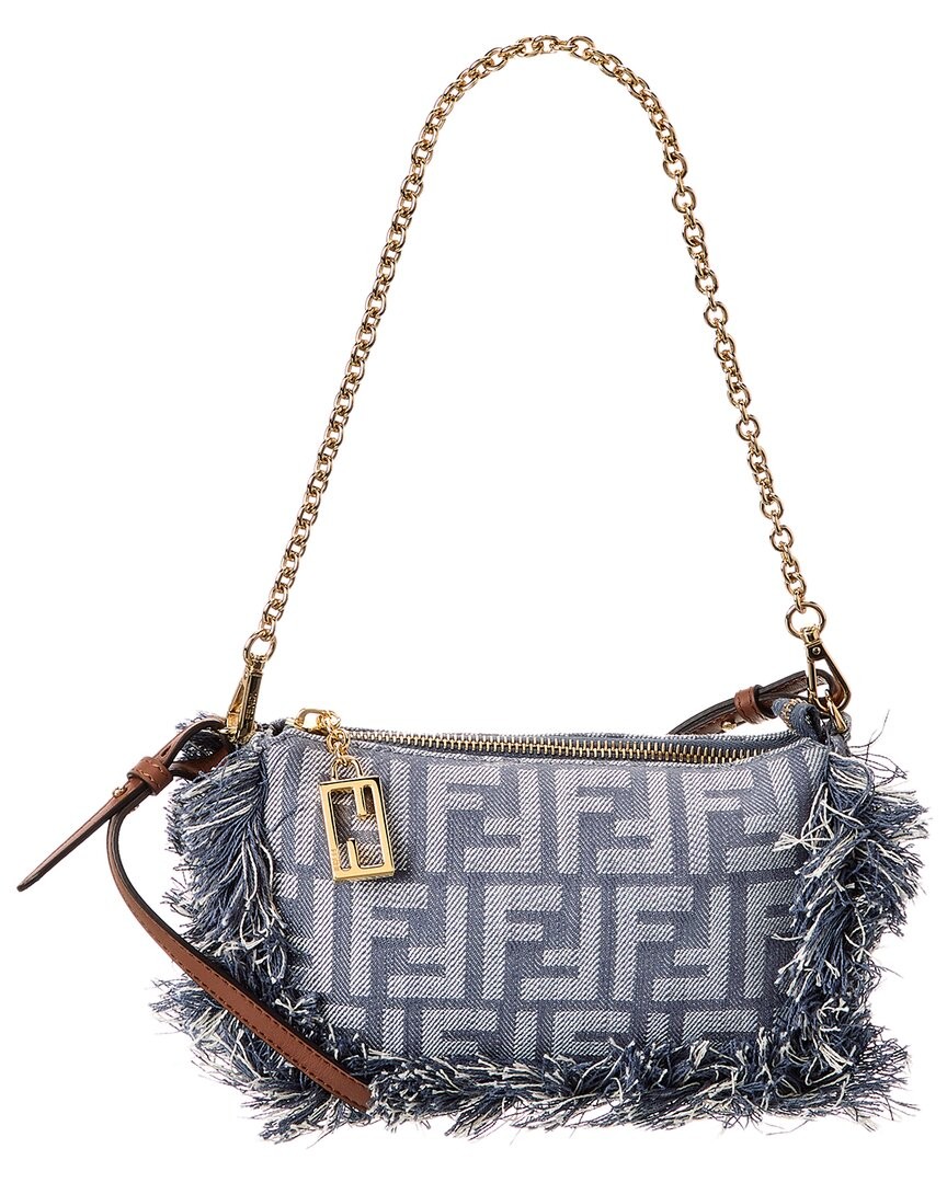 Fendi Baguette Ff Denim Pouch Women's Blue
