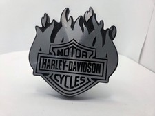Vtg 2002 Harley Davidson Motorcycle 2 Trailer Hitch Plug Cover Flames Metal