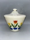 Vintage Fire King Tulip Grease Jar With Lid Anchor Hocking Milk Glass 1950s Oven