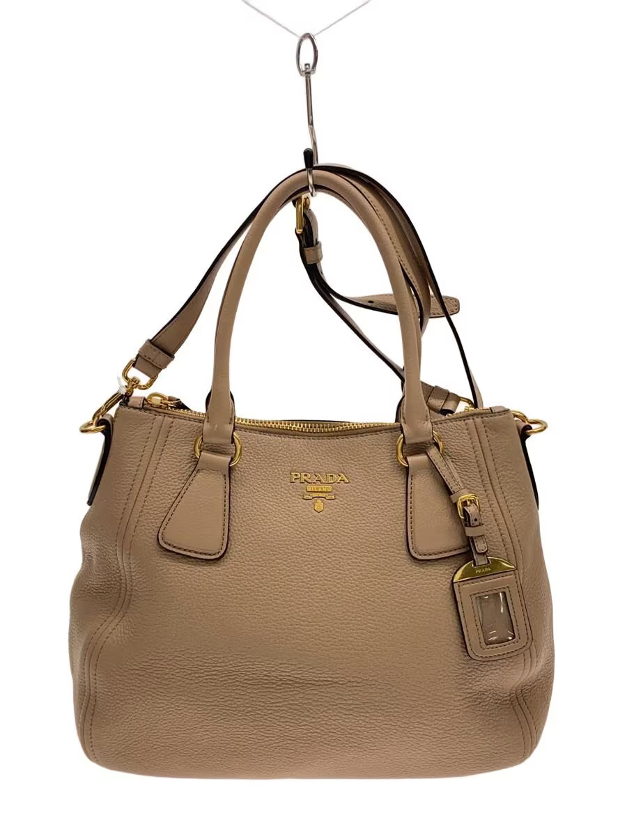 Prada Galleria 2WAY Shoulder Bag Leather Gold Unisex #SSB2266