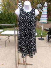 CALVIN KLEIN BLACK&BEIGE DOT TRAPEZE DRESS 10P