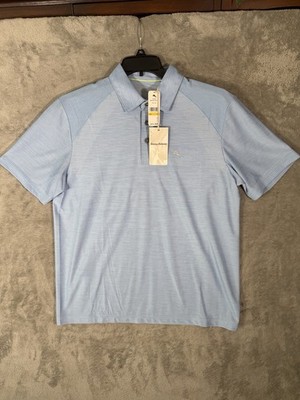 Tommy Bahama Polo Shirt Palm Coast Pro Performance Vacation Blue SS New Medium M
