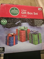 Winter Wonder Lane 3  Lighted Christmas Gift Box Yard Decoration Very Good cond