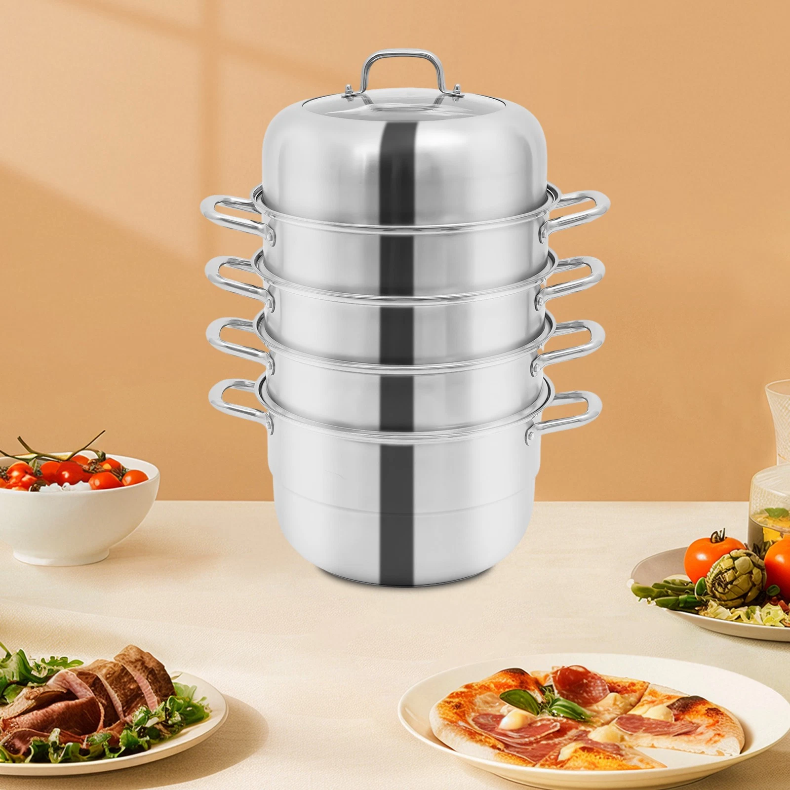 32.5 cm Steamer Pot, 5-Tier 304 Stainless Steel Steamer Pot with Glass Lid USA