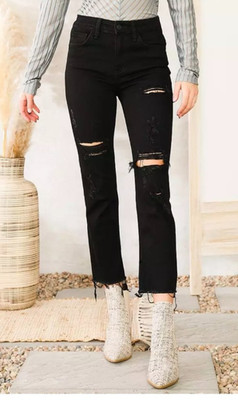 Flying Monkey Black Distressed Skinny Jeans Raw Hem Size 29 Denim Ankle
