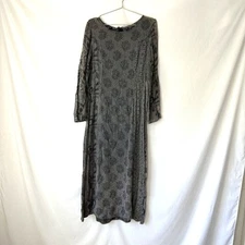 Citron Santa Monica Vintage Gray Patchwork Damask Maxi Dress M Lone Sleeve
