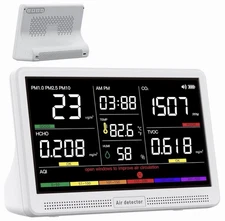 16 in 1 Air Quality Monitor Indoor 7" Display 9 AQI+7 AQI Alerts Air Quality Met