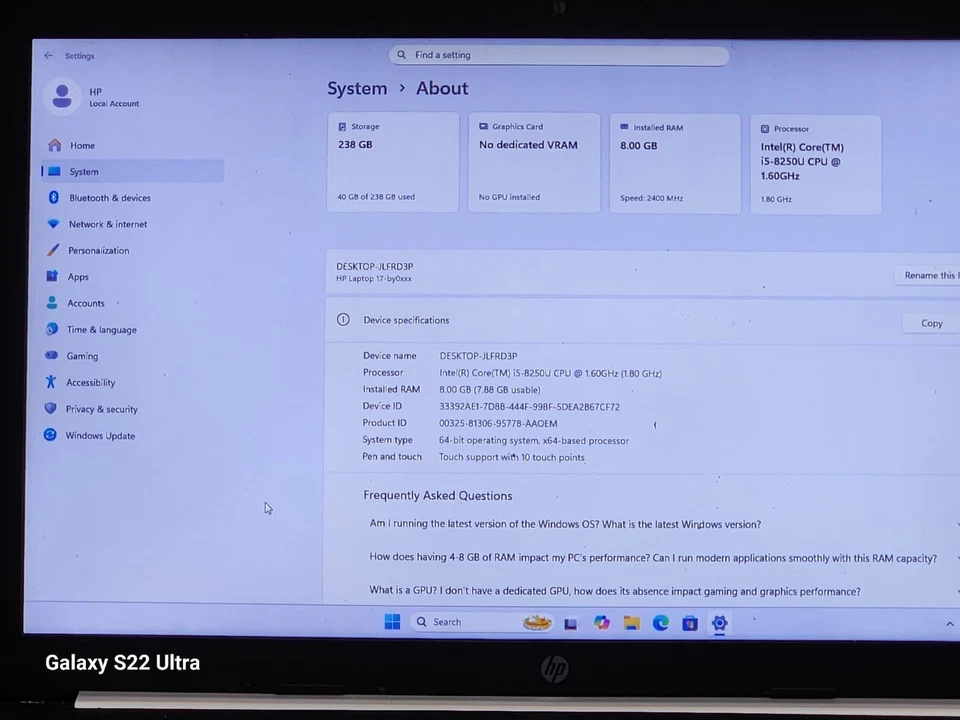 HP 17-byoo17cy 17.3'' PANTALLA TÁCTIL RAM 8GB ALMACENAMIENTO 256NVMe CORE i5 8ª GENERACIÓN WIN 11 Foto 2 de 4