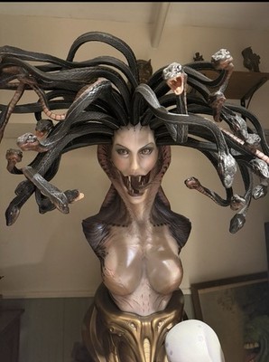Medusa Snake Hair Fantasy Female Monster Statue Figure, Brown/Black