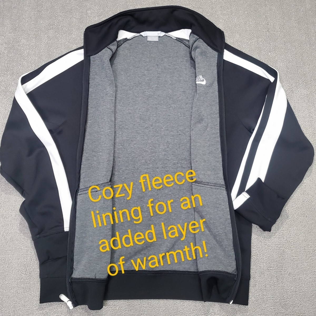 Vintage Nike Fleece Lined Track Jacket Black White Striped Vintage Nike Fleece Lined Track Jacket Black White Striped