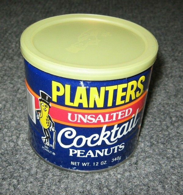 Vintage Planters Peanuts Tin Can Plastic Lid Mr. Peanut 12oz UNSALTED