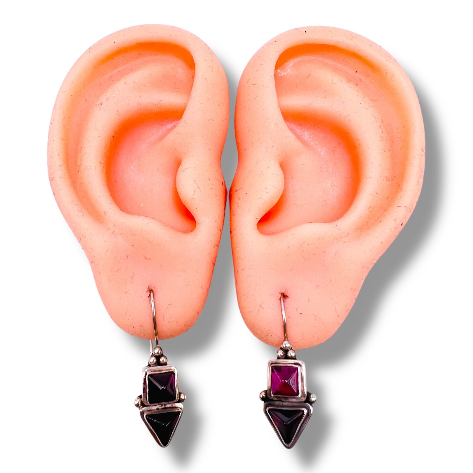 Solid Sterling Silver Genuine Garnet Drop Hook Ea… - image 4