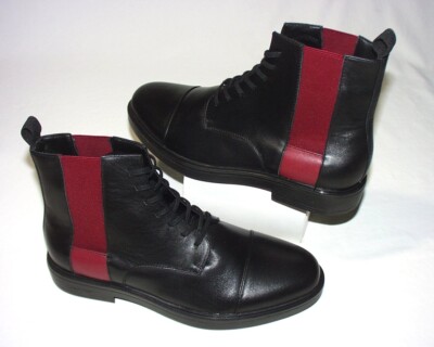 Calvin Klein Dameon Men’s Black Leather Lace-Up Boot with Red Side Panels 11.5 Calvin Klein Dameon Laceup Boot, Leather Upper, Black w/Red  main image 2