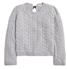 J. Crew Heather Gray Wool Blend Cable Knit Sweater w Back Tie Size M NWT