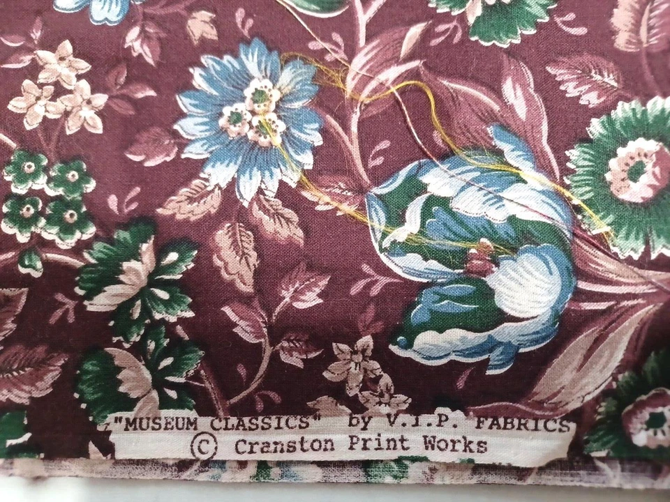 Burgundy Green Blue Floral VTG VIP Museum Classic Cranston Fabric 31x41 Pc - Image 2 of 4