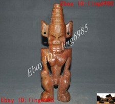 12"Chinese Hongshan Culture Old jade carved Skull Sun God Helios fengshui Statue