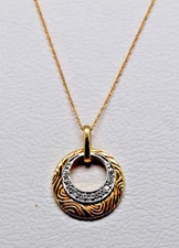 14K Yellow Gold Round Pendant w/ White Round Diamond .25 CTTW Inner Halo 18" New