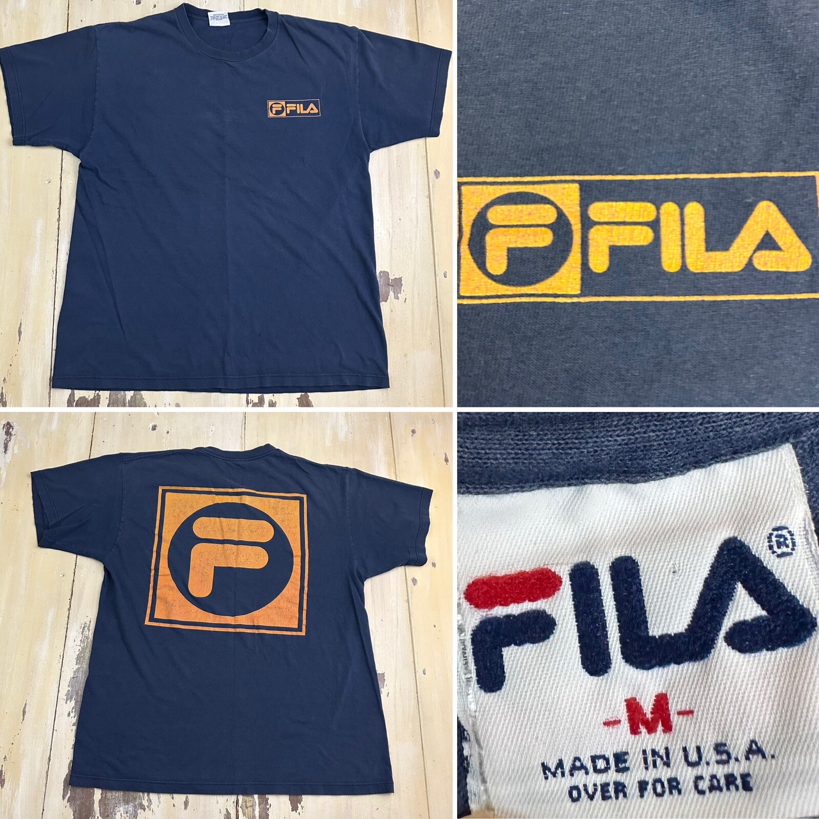 FILA T shirt vintage anni 90 blu navy 2 lati made in USA cotone uomo GRANDE