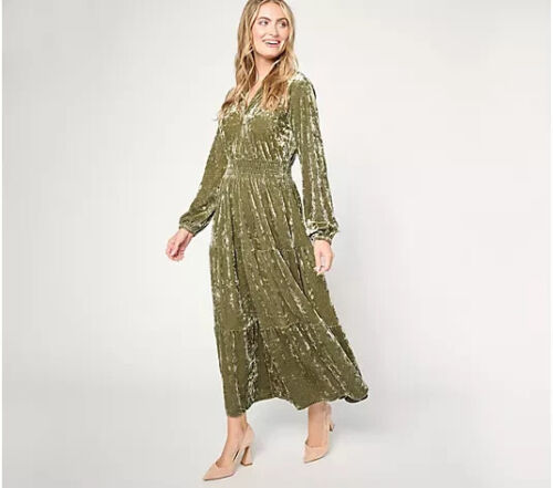 Belle Boho by Kim Gravel Crus Samt Batiere Maxikleid Winter Moos Haustier XL A666909