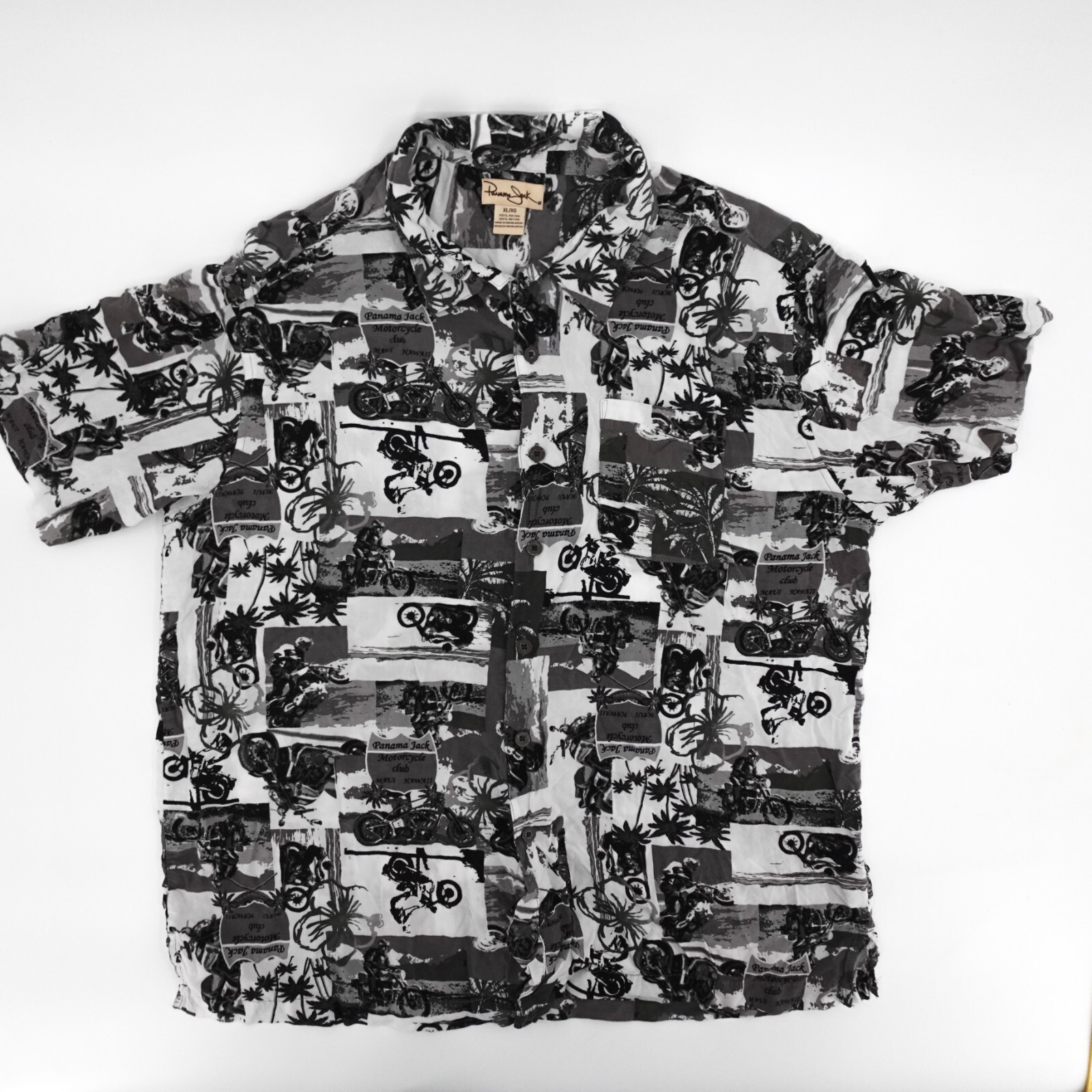 Panama Jack Shirt Mens Extra large Button up Black White Hawaiian Dirt Bike