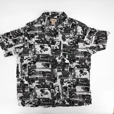 Panama Jack Shirt Mens Extra large Button up Black White Hawaiian Dirt Bike
