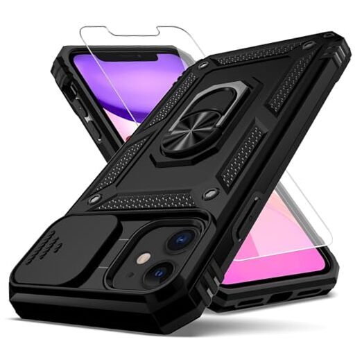 for iPhone 11 Case,with Camera Lens Cover HD Screen Protector,[Military Black